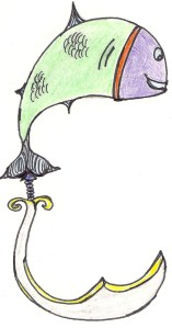 A coelacanth is a famous fish from the Indian Ocean, which borders on Asia — where curved swords called scimitars were created.