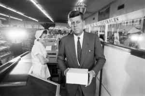 Click on the photo of JFK - here, stopping for donuts at a West Virginia store in 1960 - for more great HistoryinPics. (Photo: HistoryinPics)