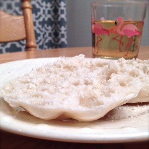 NICE COOL BREAKFAST - One small apple juice and a freshly Noasted English Muffin.