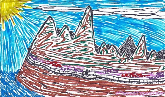 AN ARTIST RENDERING OF THE TOOTH FAIRY ON VACATION - Seen here (silhouette, at center), riding her Vespa in Cinque Terra.